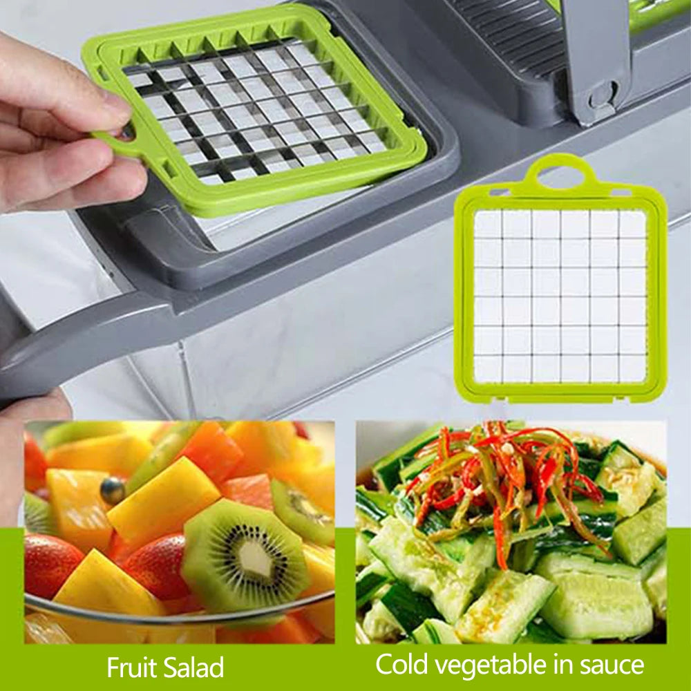 Multifunctional Vegetable Cutter & Slicer, Potato Peeler, Carrot Grater, and Kitchen Basket.