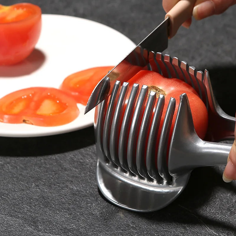 Two-Color Handheld Fruit & Veggie Slicer, for Orange, Lemon, Tomato, and Onion.