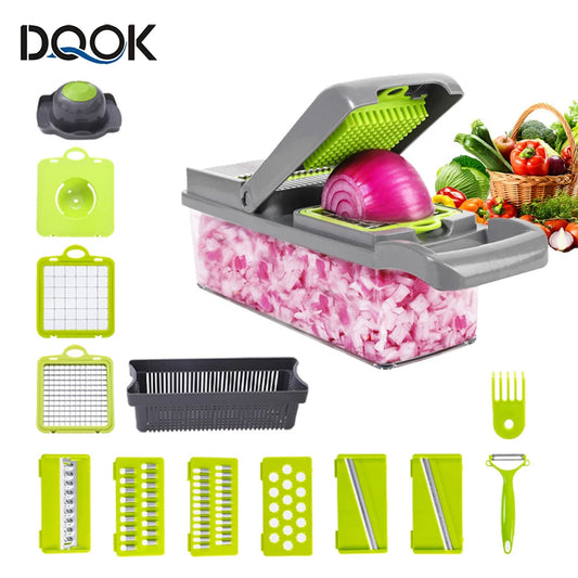 Multifunctional Vegetable Cutter & Slicer, Potato Peeler, Carrot Grater, and Kitchen Basket.