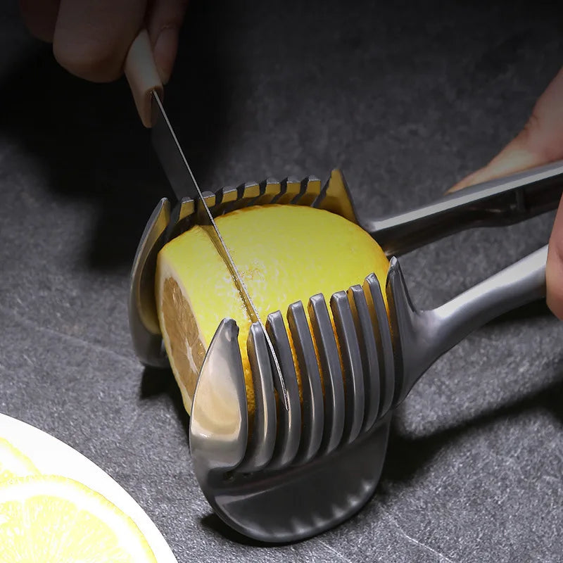 Two-Color Handheld Fruit & Veggie Slicer, for Orange, Lemon, Tomato, and Onion.