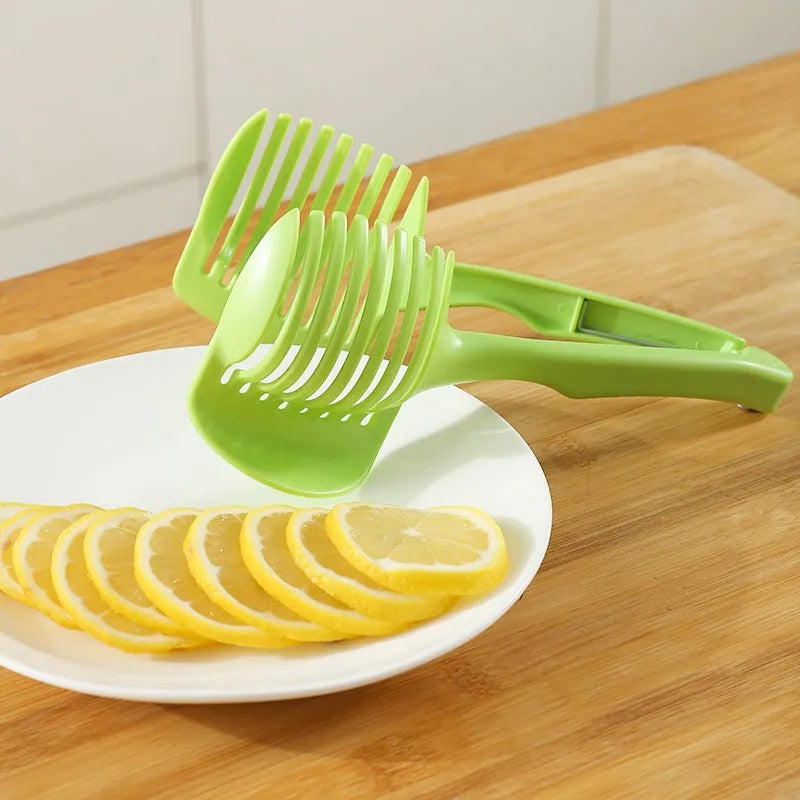 Two-Color Handheld Fruit & Veggie Slicer, for Orange, Lemon, Tomato, and Onion.