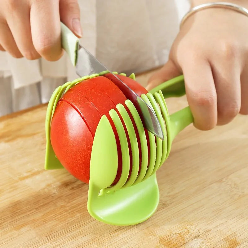 Two-Color Handheld Fruit & Veggie Slicer, for Orange, Lemon, Tomato, and Onion.